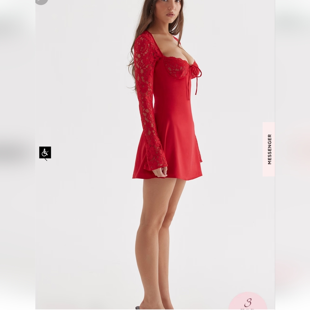 **1 LG LEFT!!**House of CB Jennica Red Rose Satin and Lace Mini Dress